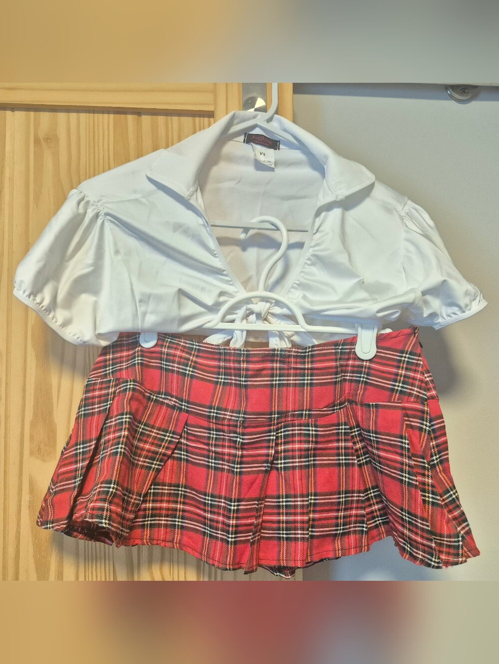 NWT Avidlove Schoolgirl lingerie costume: crop tie front top and red plaid skirt - Picture 16 of 16